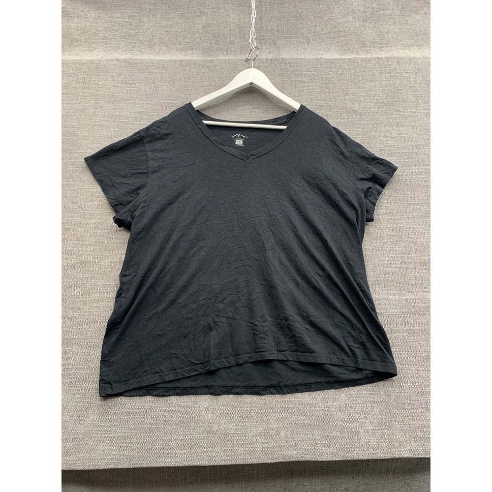 Blue Mountain T-Shirt Womens 2X Black V-Neck Short Sleeve Pullover Everyday Wear